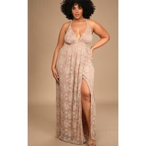 NWT Lulus‎ Stolen Moments Dusty Pink Lace-Up Lace Maxi Dress Women's Sz M
